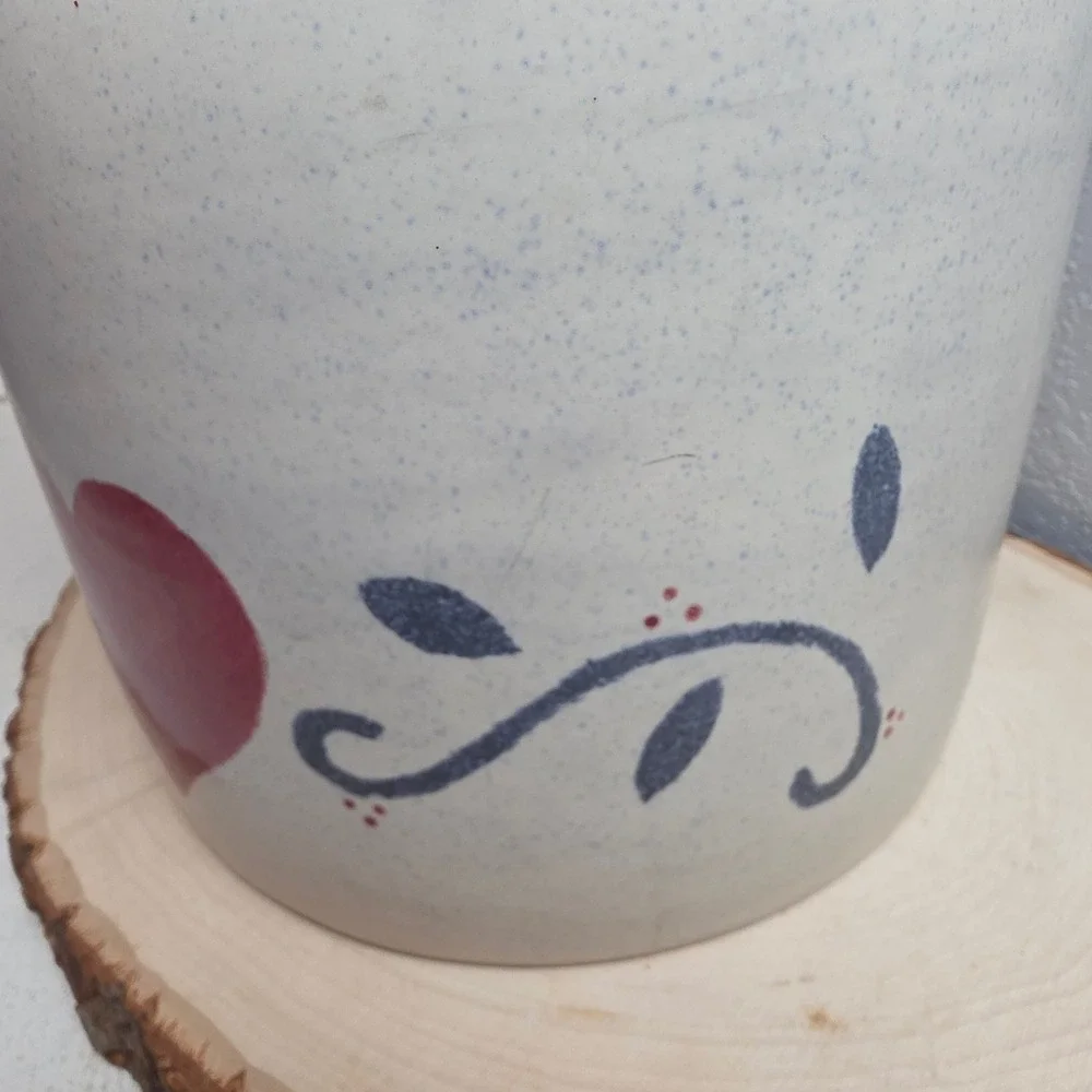 Vintage Blue Spongeware Heart Stoneware Cookie Jar Lid Canister Crock 9.75x7.5‎